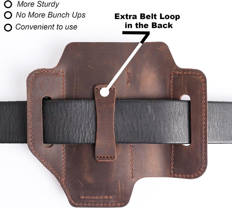 topstache Multitool Sheath for Belt - EDC Belt Organizer - Leather Multitool Holster with Flashlight Holder, Elastic Band Pen Holder and Keychain Clip - Multitool Holder - Multitool Pouch, Darkbrown - Image 4